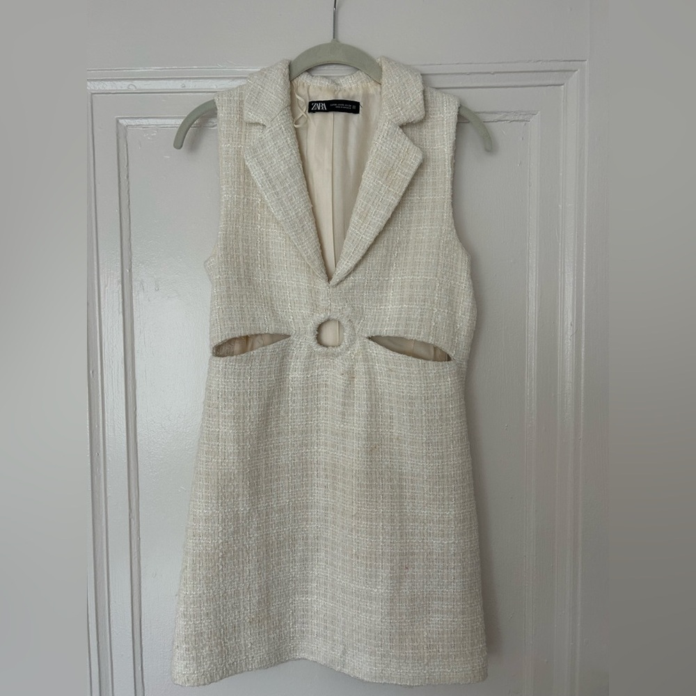 ZARA Textured Cut Out Dress (Ecru, XS)